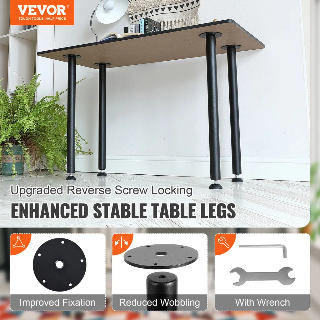 VEVOR set di 4 gambe per tavolo Corse per tavolo 762 mm di altezza 110 mm piastra di montaggio Acciaio al carbonio verniciatura a polvere nero opaco 544 kg di portata Ideale per tavoli da cucina soggiorno console tavoli da studio - 2
