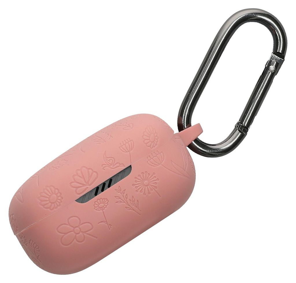 kwmobile Silikon Case für JBL Live Pro 2 TWS Hülle - Kopfhörer Schutzhülle mit Karabiner - Geprägtes Muster Dark Rose