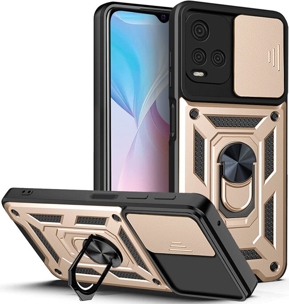 VIVO Y21s Hülle mit Ring Ständer Halter Dia Kameraschutz TPU Bumper Silikon Schutzhülle für VIVO Y21s Gold