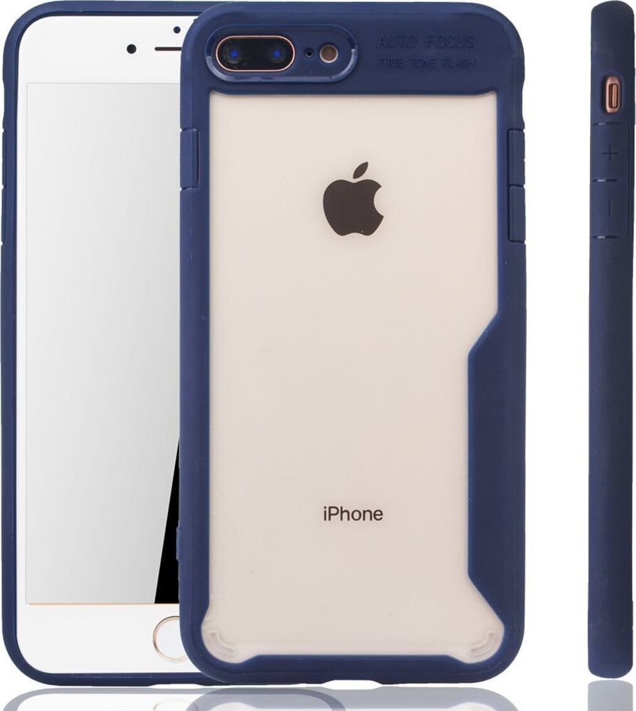 Blaue Premium Apple iPhone 8 / 7 Plus Hybrid-Editon Hülle | Unterstützt Kabelloses Laden | aus edlem Acryl mit weichem Silikonrand Blau