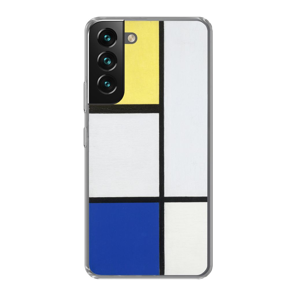 MuchoWow Handyhülle Schutzhülle Hülle für Samsung Galaxy S22 Komposition mit Gelb, Blau und Schwarz - Piet Mondrian Silikon Softcase Handy H...