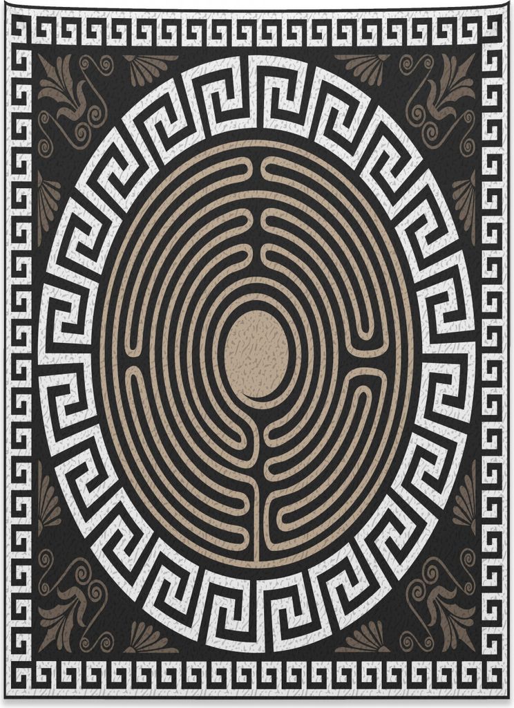 Abakuhaus Greek Key Wandteppich, Grecian Fret und Welle aus Weiches Mikrofaser Stoff Kein Verblassen Klare Farben Waschbar, 110 x 150 cm, Dunkelbra...