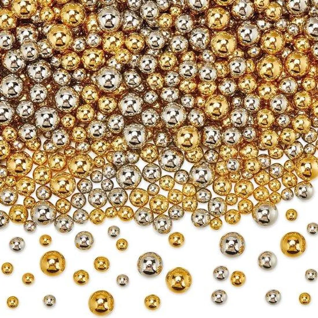 Lot 1200 Perles de Bijoux en Plastique sans Trou Or et Argent 4-10mm