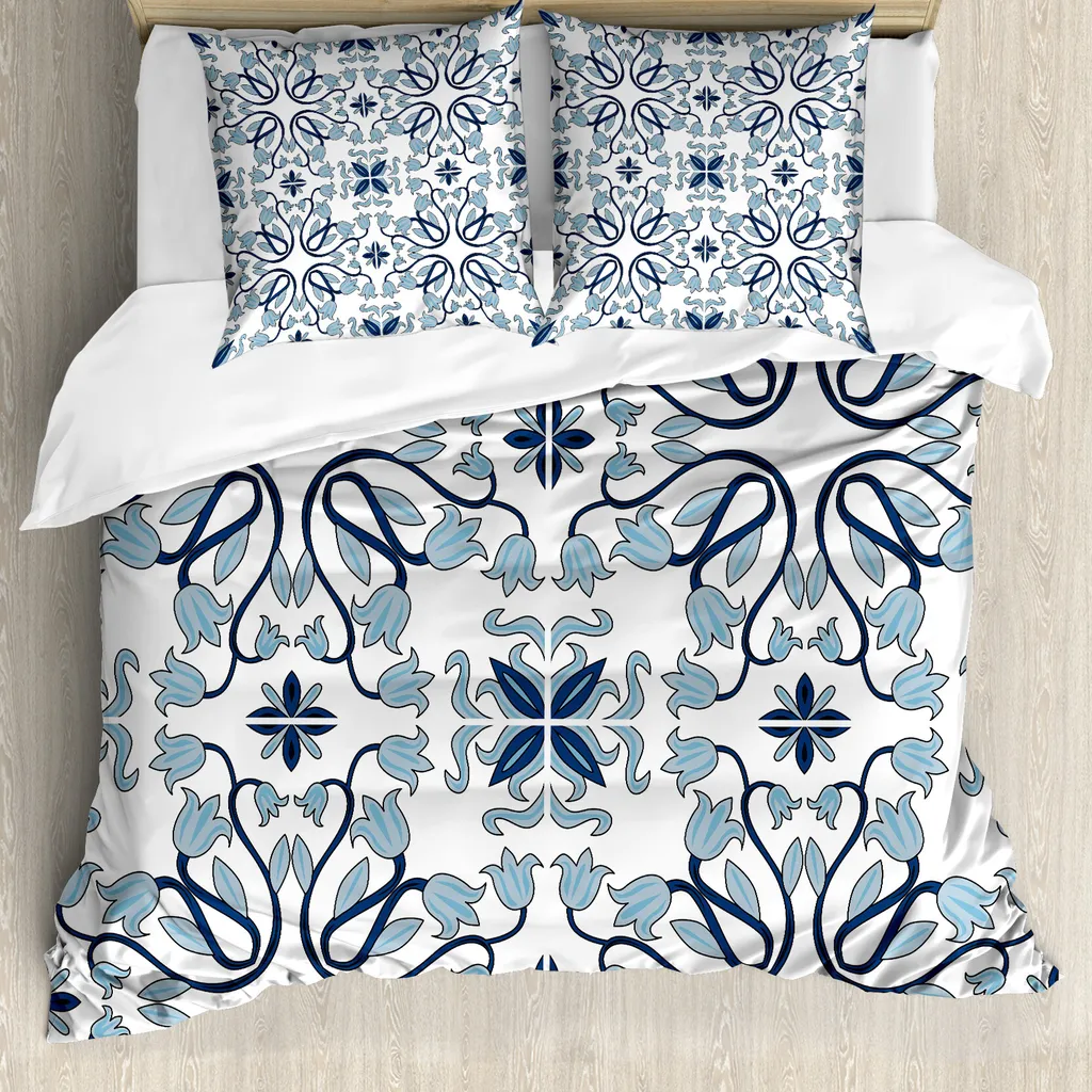 Set Copripiumino Matrimoniale ABAKUHAUS Azzurro Boccioli Persiani Antiacaro