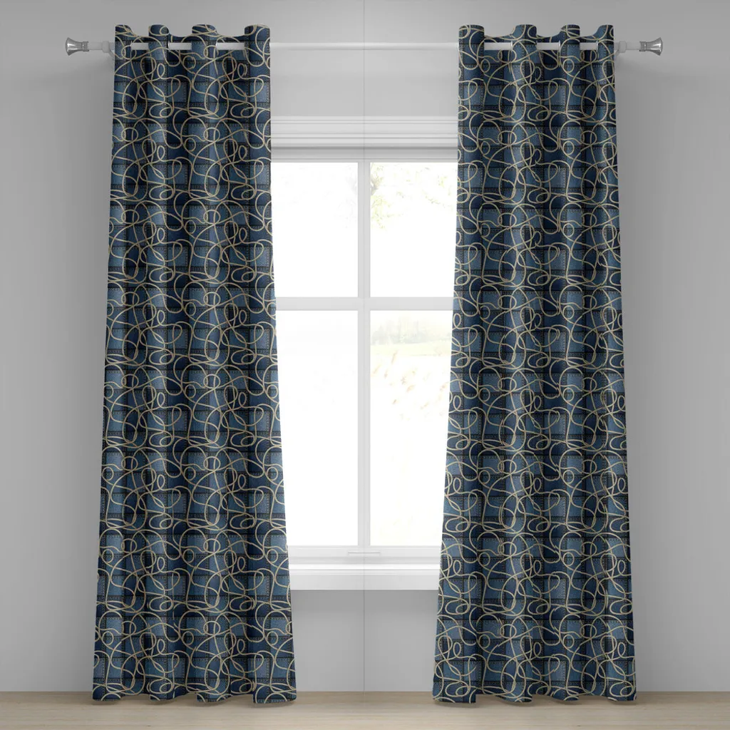 Rideaux décoratifs 2 panneaux motif marin avec nœud de marin bleu