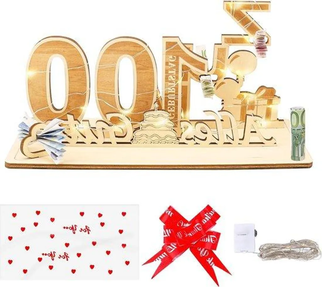 Guirlande Lumineuse 100 ans et Sacs Cadeaux Argent - Décoration LED Festive