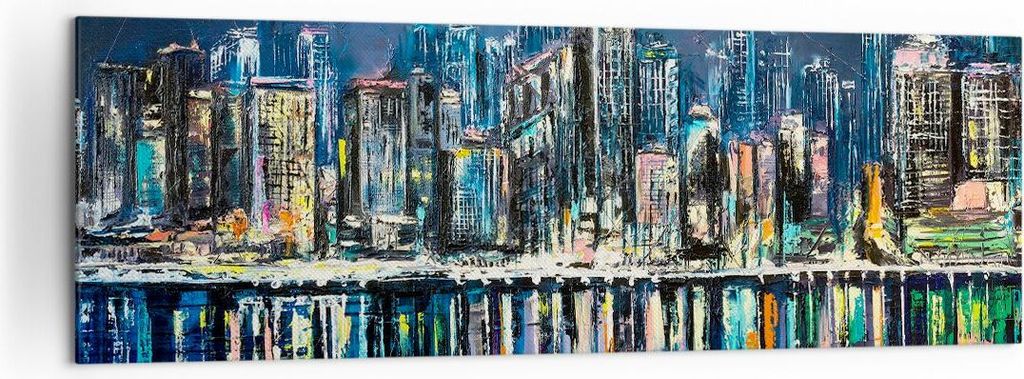 Bild auf Leinwand - Leinwandbild - Stadt Aussicht Wasser - 160x50cm - Wand Bild - Wanddeko - Leinwanddruck - Bilder - Kunstdruck - Wanddekoration -...