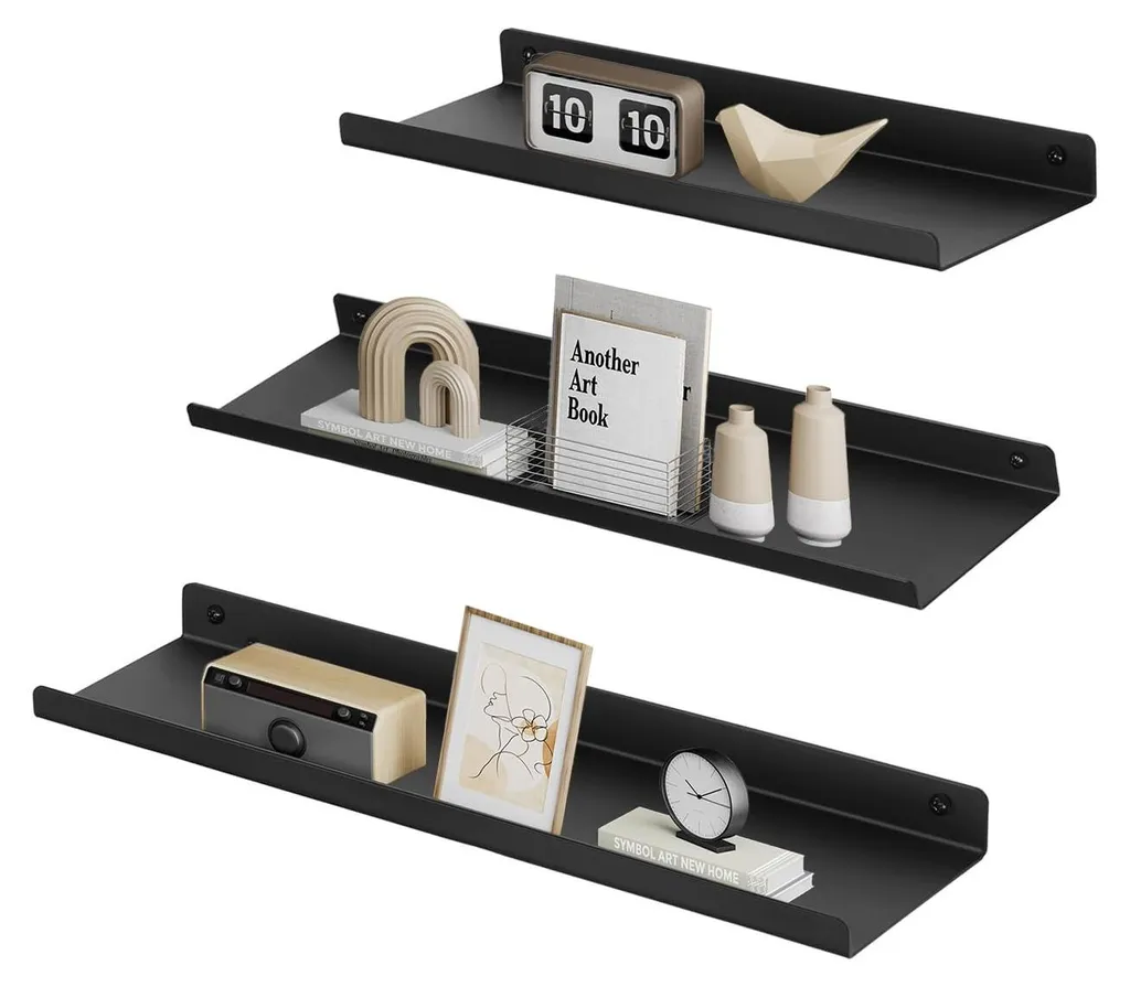 Étagères murales de salon et cuisine en métal noir, style industriel