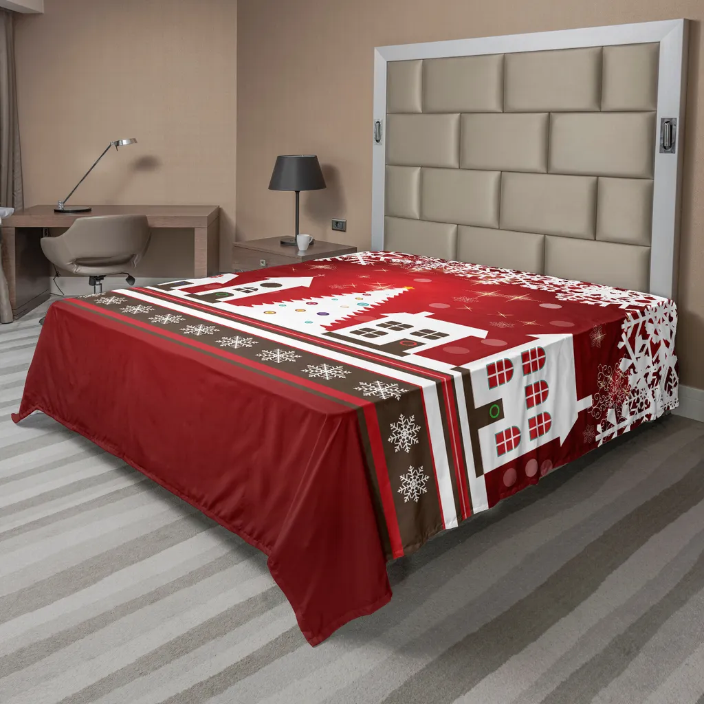Drap housse Noël ABAKUHAUS 244 x 205 cm en tissu doux blanc et rouge