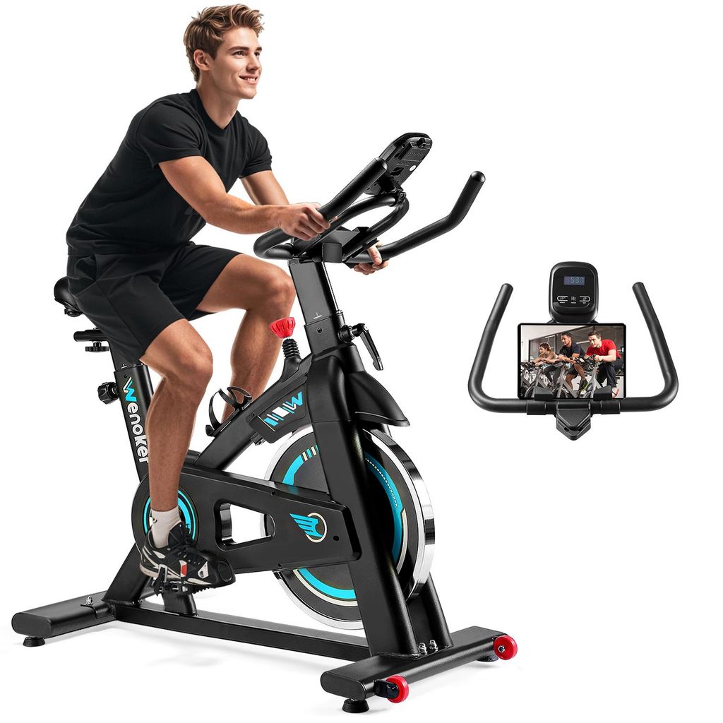 Wenoker Heimtrainer Fahrrad mit APP, Ergometer Hometrainer Fahrrad mit LCD-Monitor & Tablet-Halter, Leises Inoor Bike für Cardio-Training