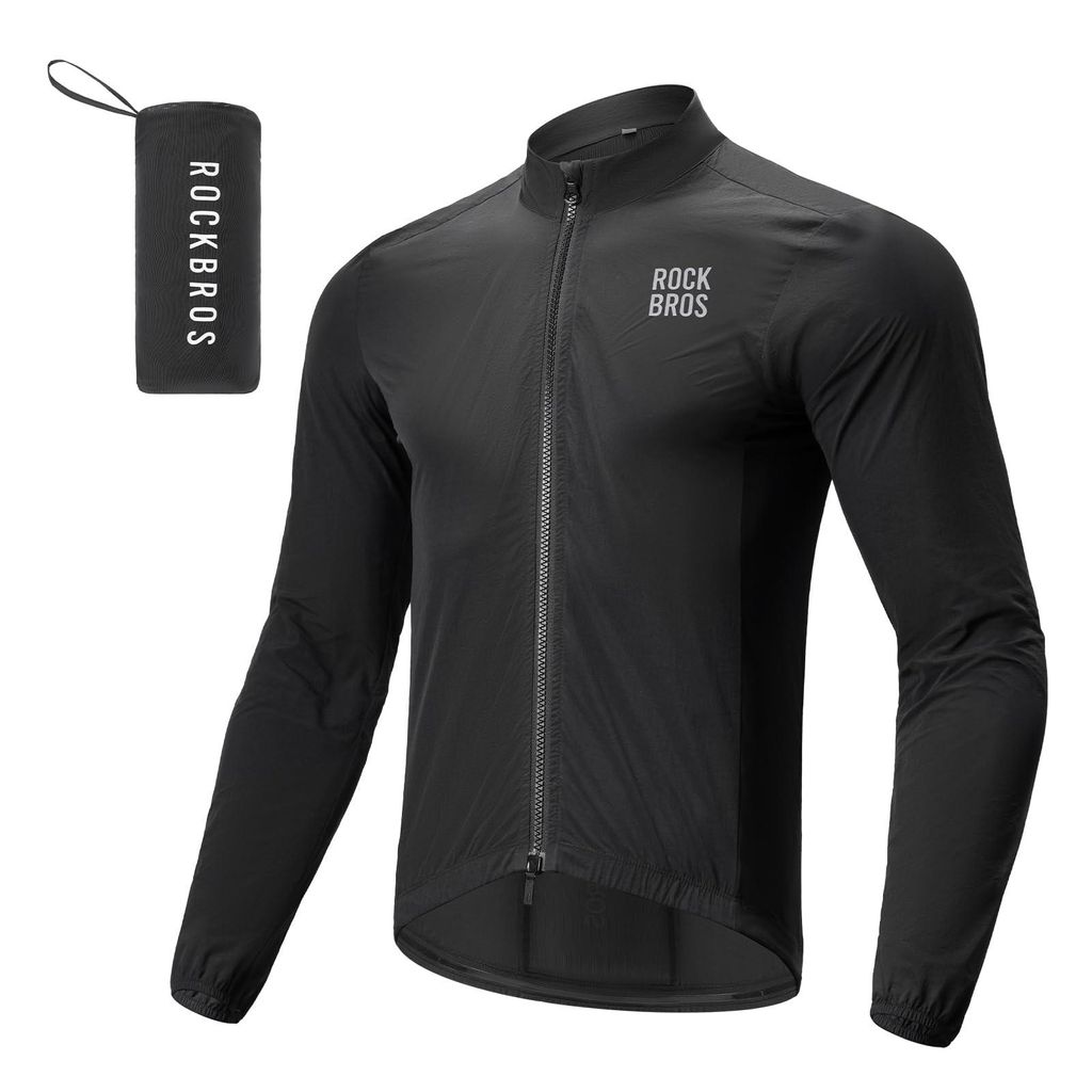ROCKBROS Windjacke Fahrradjacke Ultraleichte Radsportjacke Kompakt Atmungsaktiv Sportjacke Rennrad Herren Schwarz L