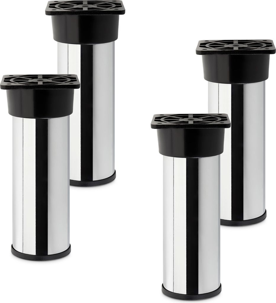 4 Stück Möbelfüße Alfa II 150 mm (+ 10 mm) Ø 50 mm Chrom poliert höhenverstellbare Schrankbeine aus Stahl Sotech