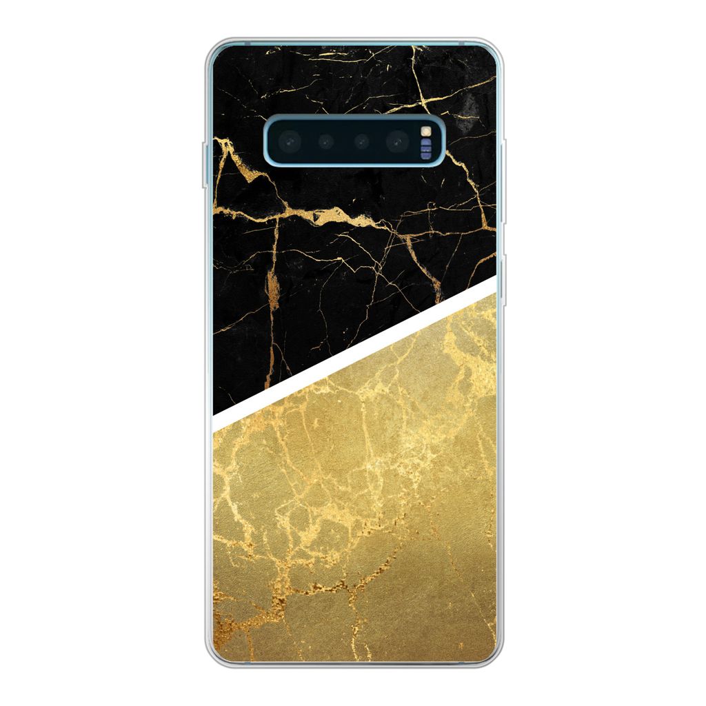 MuchoWow Handyhülle Schutzhülle Hülle für Samsung Galaxy S10 Lite Marmor - Schwarz - Gold Silikon Softcase Handy Hülle - Schutz