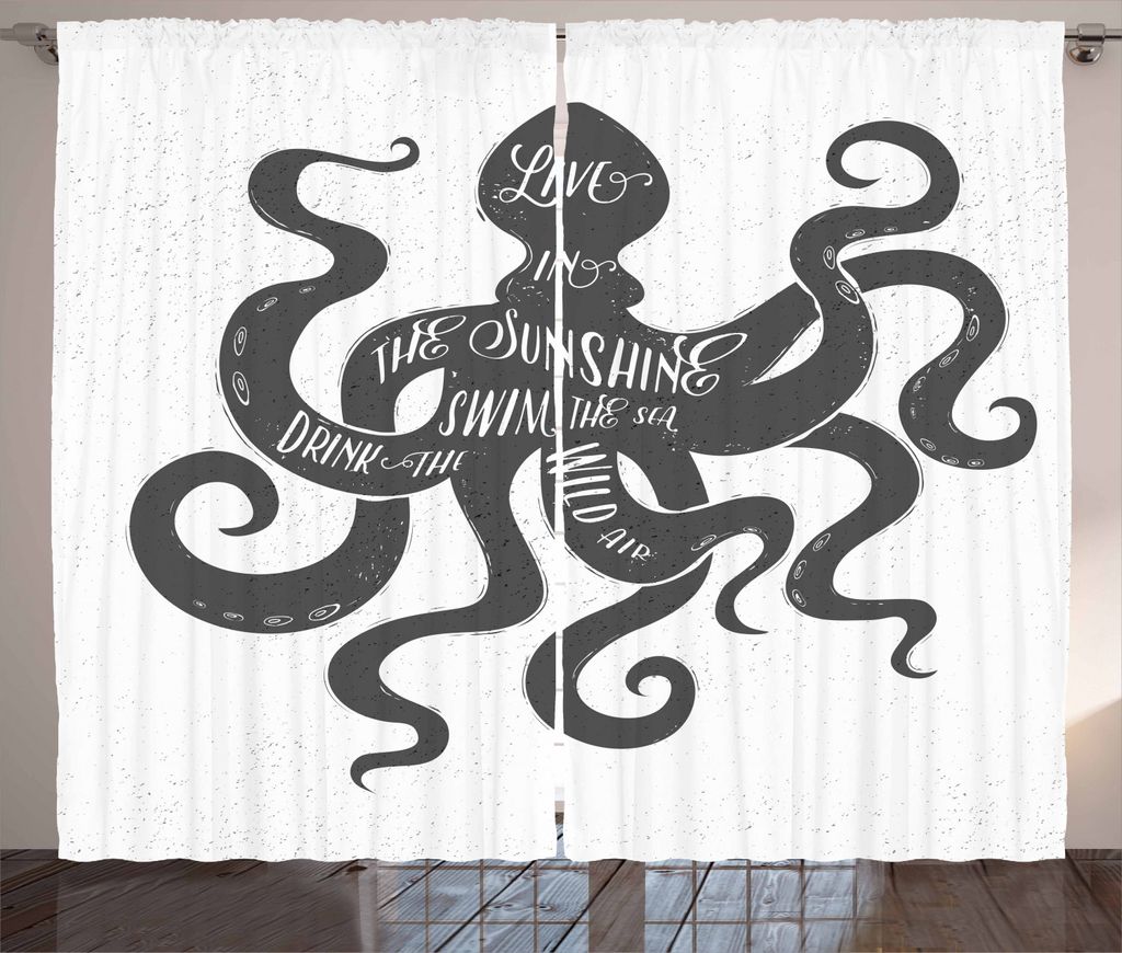 ABAKUHAUS Zitat Rustikaler Gardine, Motivierende Nachricht, Schlafzimmer Kräuselband Vorhang mit Schlaufen und Haken, 280 x 225 cm, Anthrazit grau...