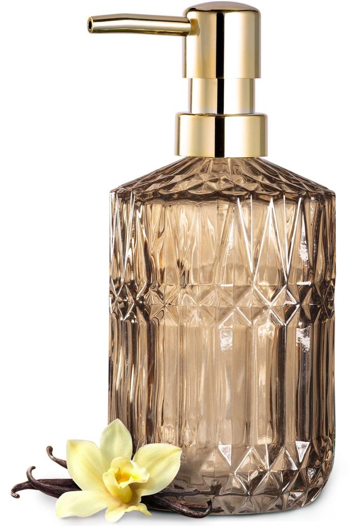 Transparenter Seifenspender aus Glas mit ABS-Kunststoffpumpe, Lotionenspender für Küche und Bad (braun)