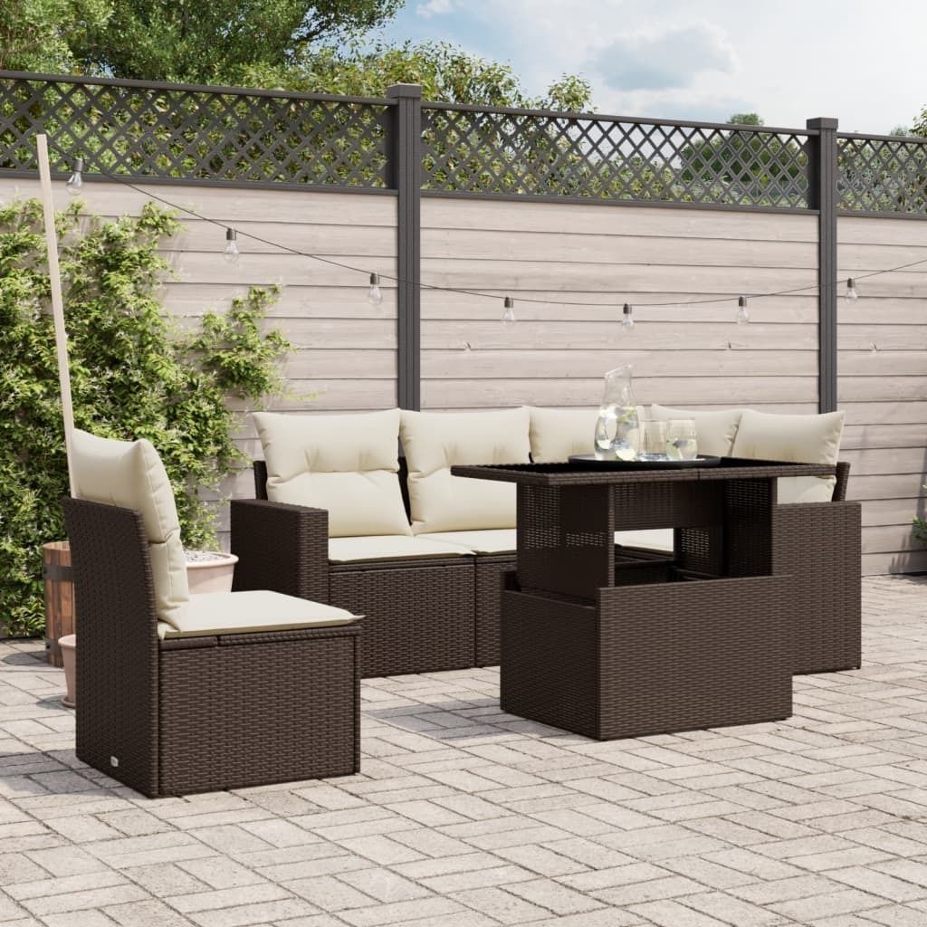 "Rabatt" 6-tlg. Garten-Sofagarnitur - mit sofa - mit Kissen Braun Poly Rattan - Lounge-Dining set CC10399