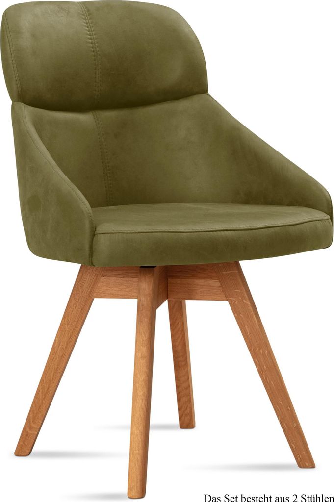 Esszimmerstuhl drehbar (2er-Set) Drala 52x82x63 Eiche geölt/Olivgrün