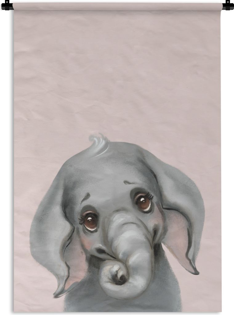 MuchoWow Wandteppich Wandbehang Elefant - Kind - Rosa 60x90 cm Tapisserie Dekoration Wandtuch - Foto-Teppich - Abwaschbar