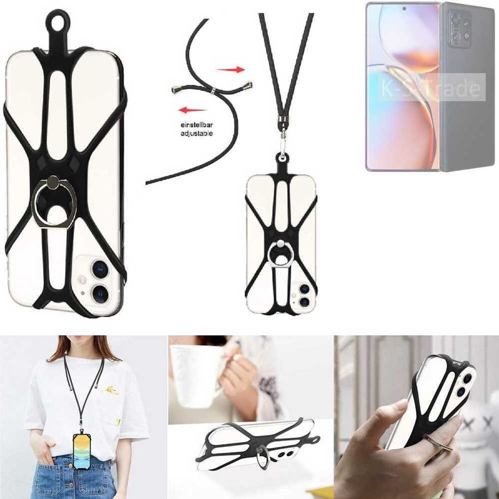 K-S-Trade 3in1 Handykette Handyband Handykordel Halsband Smartphone-Ring Handy-Ring kompatibel mit Motorola Edge+ 2023 Fingerhalterung Handyring