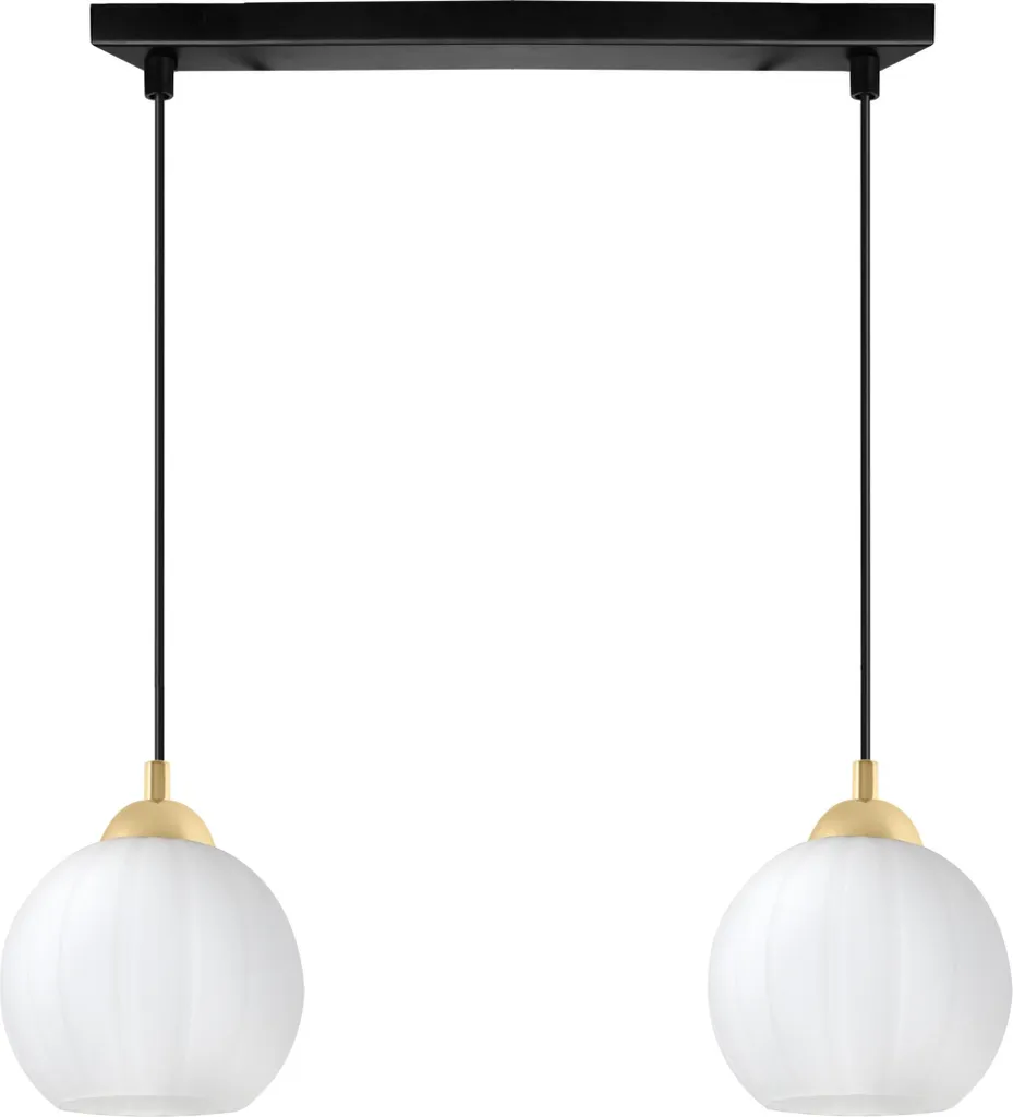 Sospensione 2 Luci Costa E27 Nero Oro | Lampada con Diffusori Sferici