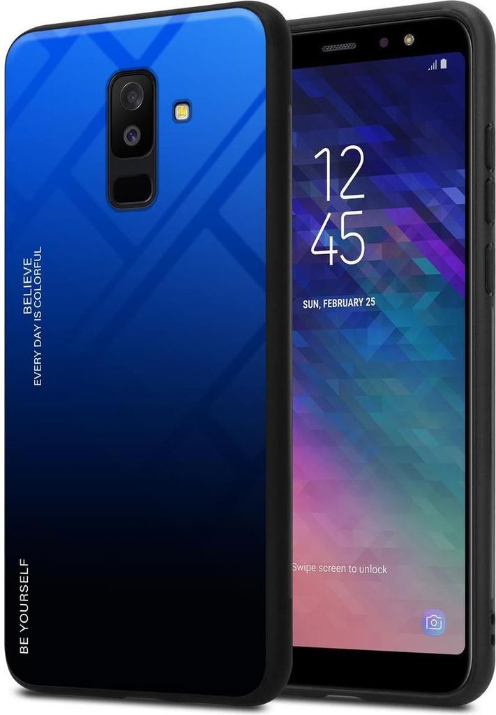 Cadorabo Hülle für Samsung Galaxy A6 PLUS 2018 Schutz Hülle in Schwarz Handyhülle TPU Etui Cover Case Tempered Glas