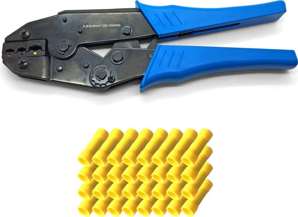 ARLI Crimpzange 0,5 - 6 mm² + 100 x Stoßverbinder gelb 4 - 6 mm²