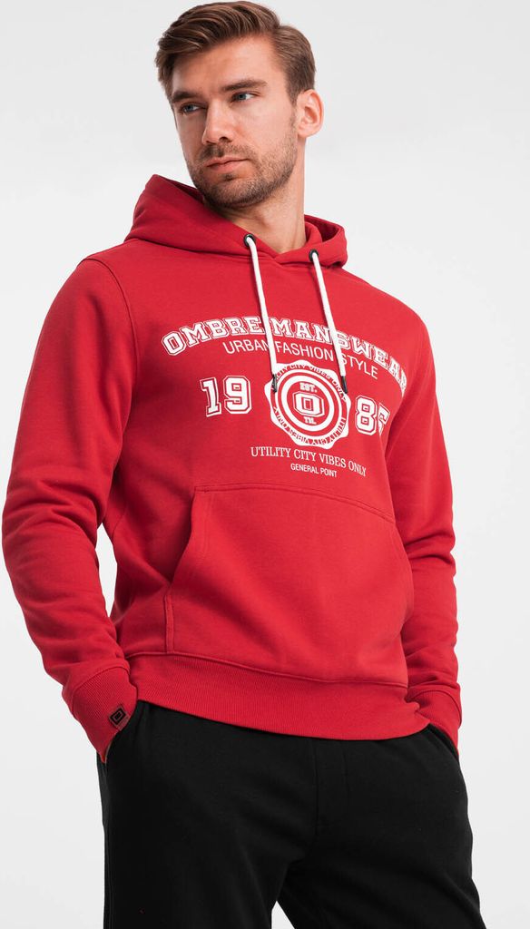 Ombre Clothing Herren-Kapuzenpullover mit Kapuze Ngum rot M