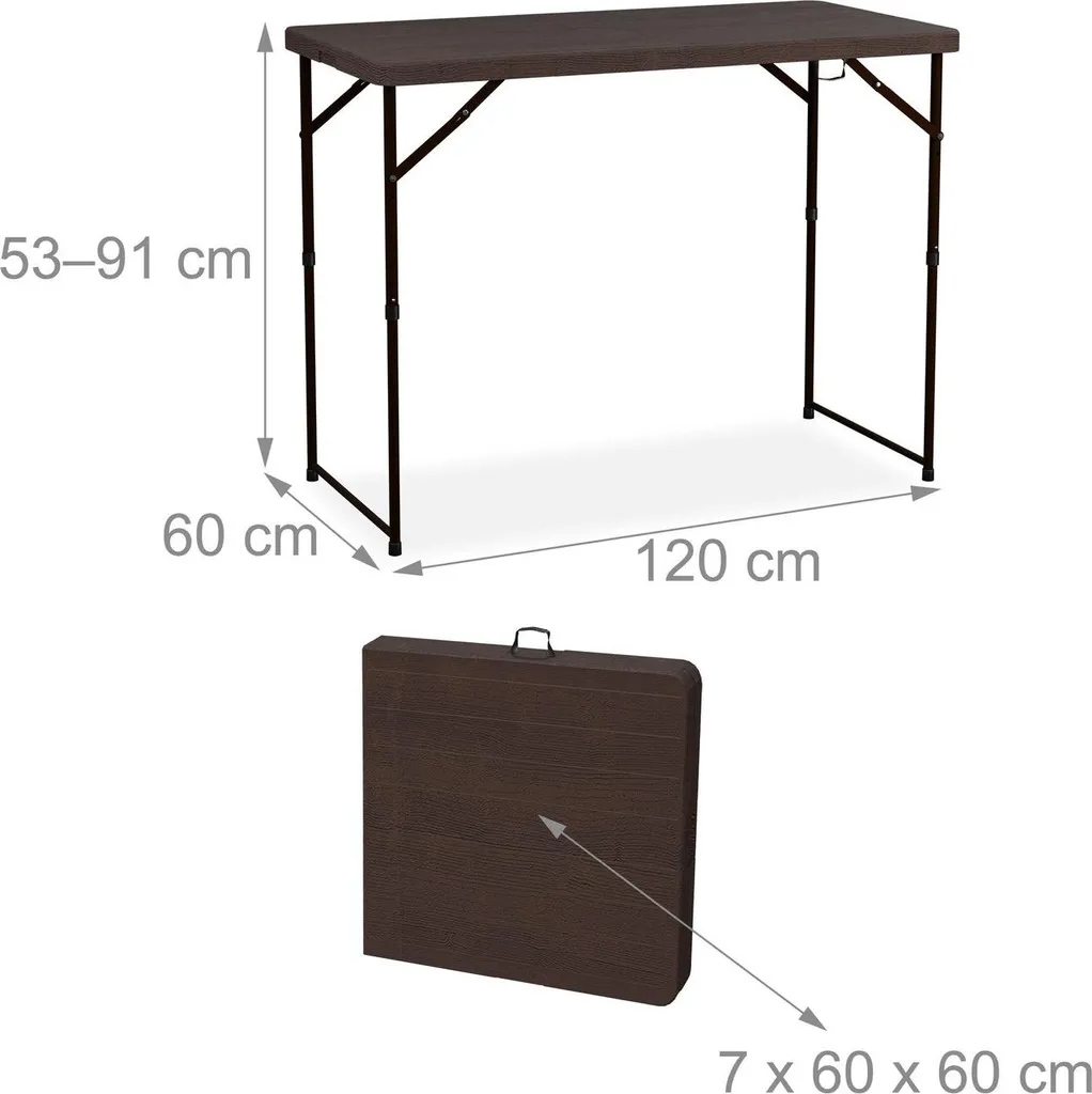 Table de jardin pliante avec hauteur réglable et plateau résistant gris - 4
