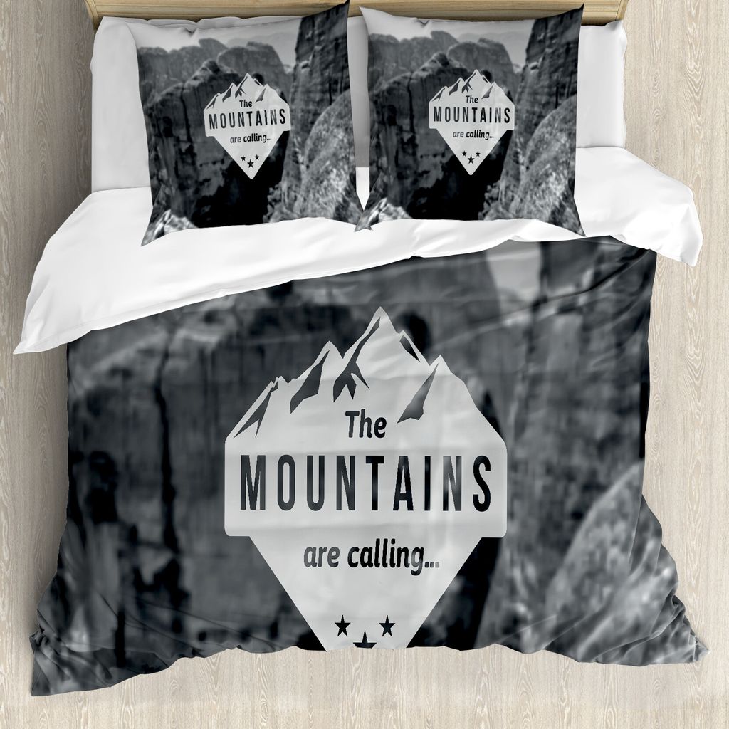 ABAKUHAUS Abenteuer Bettbezug, Berg Ruft, Milbensicher Allergiker geeignet mit Kissenbezügen, 155 cm x 220 cm - 80 x 80 cm, Grau Dunkelgrau