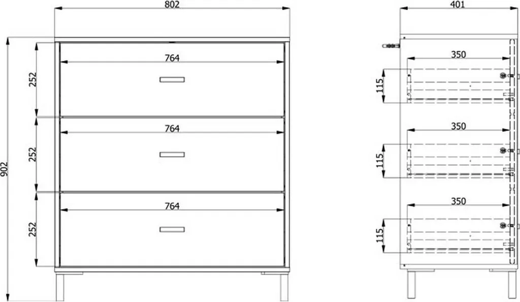 Commode de Chambre Blanche Portio 3 Tiroirs pour Rangement Moderne - 5