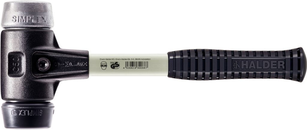 HALDER SIMPLEX Hammer Gefüllter Gummi / Weichmetall mit verstärktem Tempergussgehäuse und Glasfaserstiel - D=40 mm - 3729.040