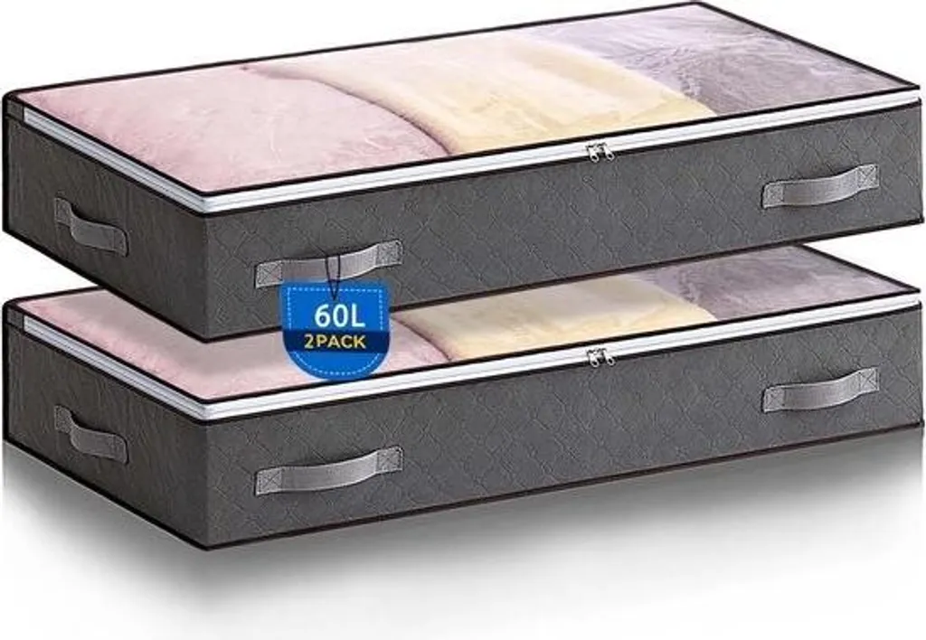 Boîte de rangement sous le lit avec couvercle 60L, lot de 2 Gris Anthracite
