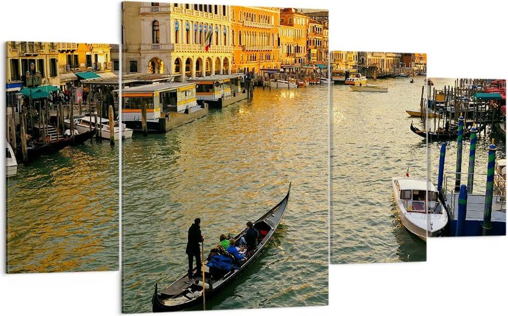 Bild auf Leinwand - Leinwandbild - Ansicht Wasser Gondel Reise - 160x90cm - Wand Bild - Wanddeko - Leinwanddruck - Bilder - Kunstdruck - Wanddekora...
