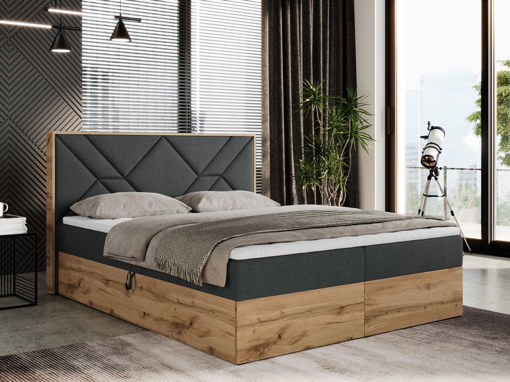 Boxspringbett 180x200 mit Bettkasten, Polsterbett 180x200 mit Matratze H4, Boxspringbett 180x200 mit Kopfteil, Boxspringbett mit Massivholz - Gunar...