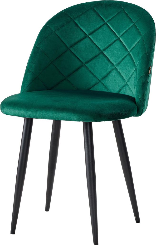 Polsterstuhl Glamour Grün Samt Esszimmerstuhl mit Metallbeinen Schwarz Dunkelgrün Küchenstuhl Loft Design