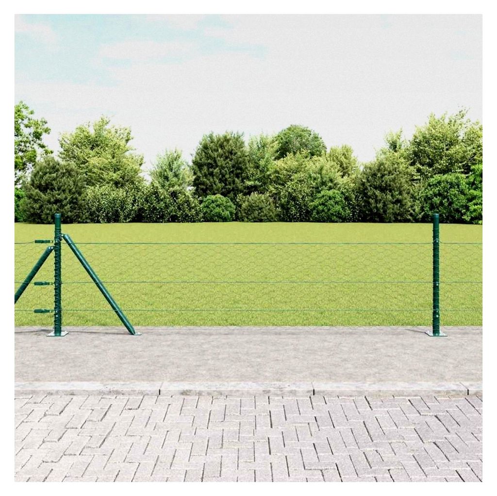 Zaunpfosten Grün 10 x 0,4 m (36 mm Maschen) Stahl und PVC für Gartenzaun, Hundezaun, Weidezaun und Hühnerzaun