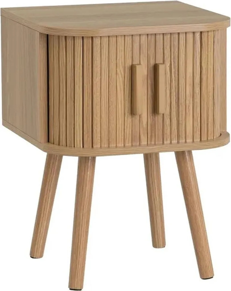 Table d'appoint design marron avec rangement et portes coulissantes