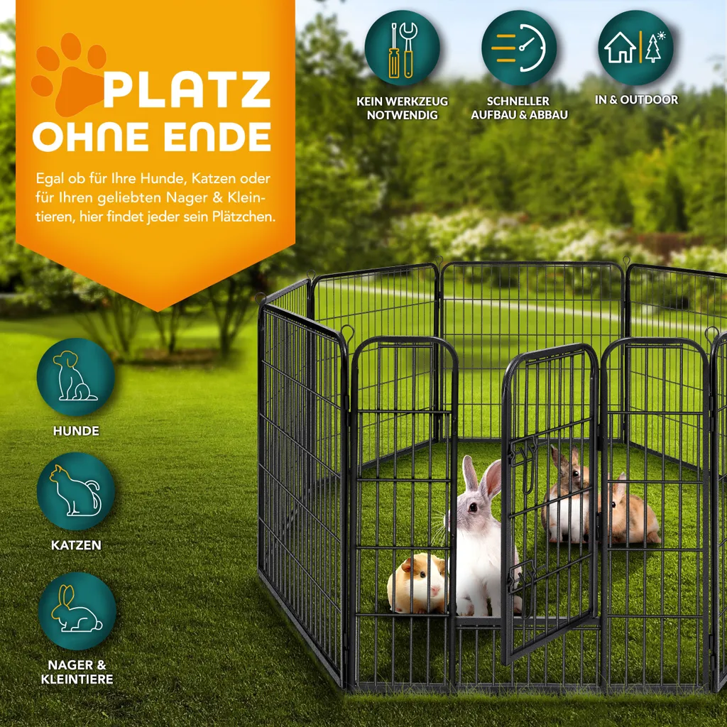 TRESKO® Box per cuccioli alto 60 cm con tetto e ancoraggi a terra | pista per cuccioli 8 pezzi | box per cani pieghevole con porta | montaggio senza attrezzi | box per animali per cani resistente alle intemperie 8 pezzi - 10