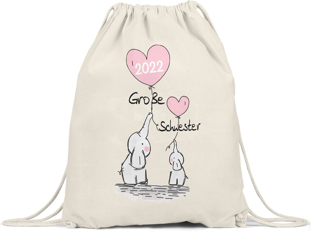 Ich werde Große Schwester 2022 Turnbeutel Gymsack Schwangerschaft Verkündung Geburt Big Sister Geschenk Elefant