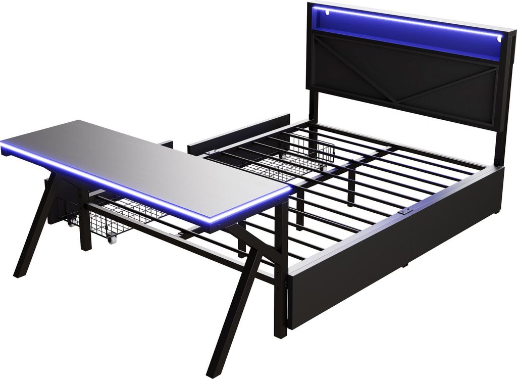 Flieks Jugendbett 140x200cm mit Schreibtisch und Led, Produktbild 