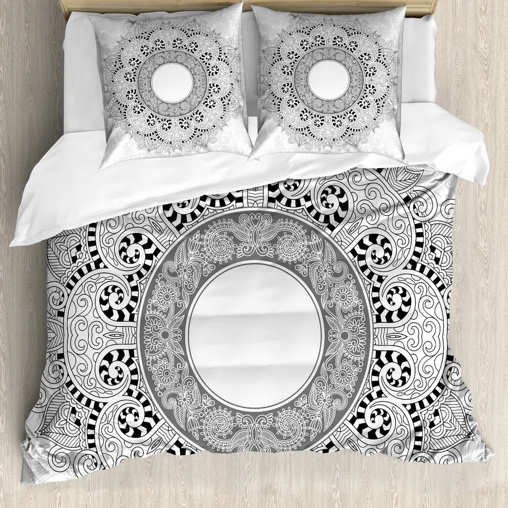 Set Copripiumino Mandala Zen ABAKUHAUS Bianco/Nero 200x200 cm