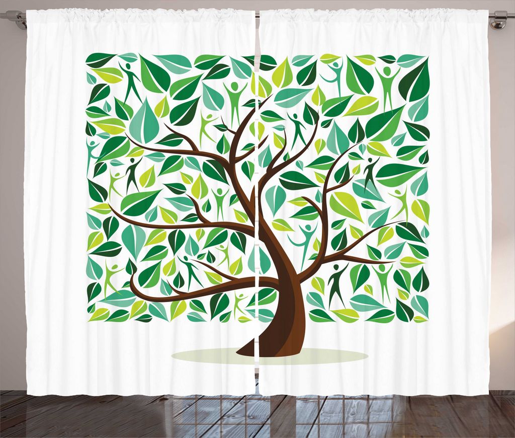 ABAKUHAUS Natur Rustikaler Vorhang, Squares Blätter Silhouette, Wohnzimmer Universalband Gardinen mit Schlaufen und Haken, 280 x 245 cm, Meeresgr...