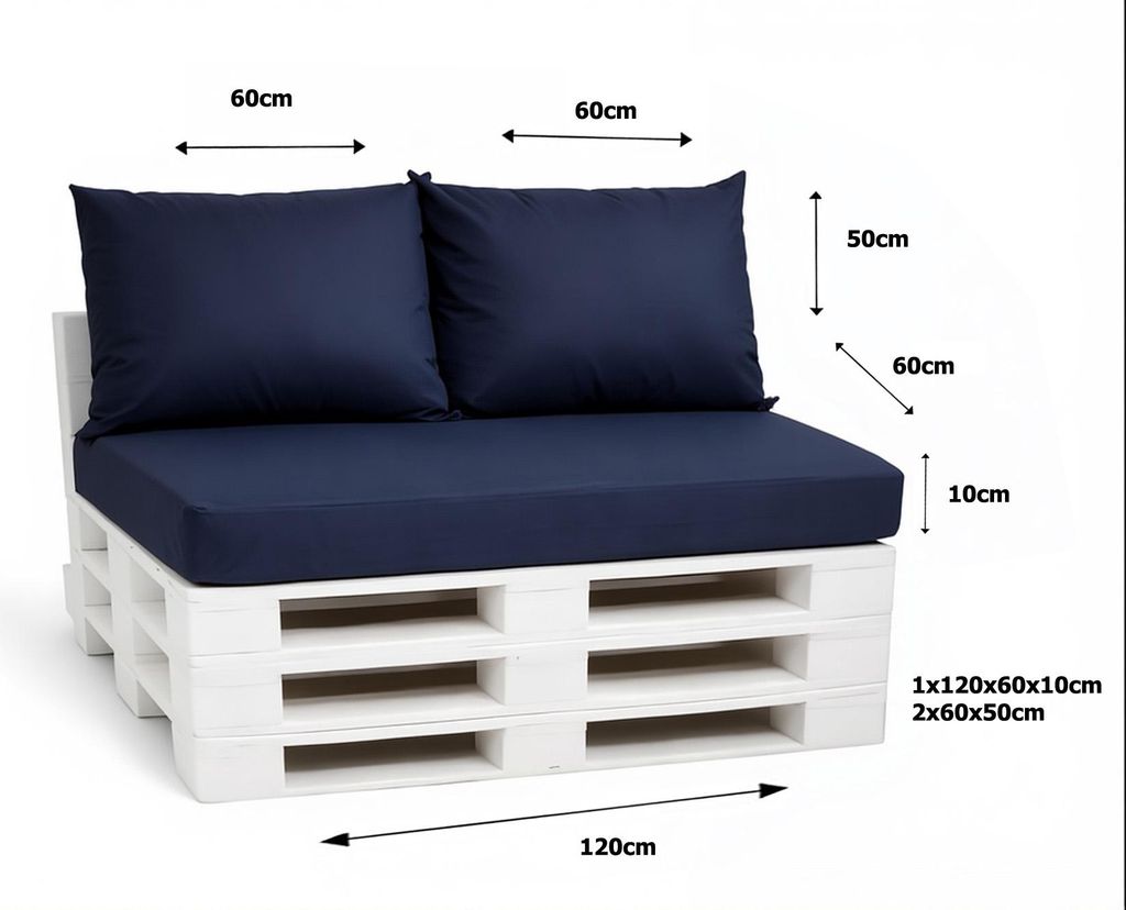 Palettenkissen Set 120 x 60 x 10 cm + 2 x 50 x 40 cm – Produktbild 