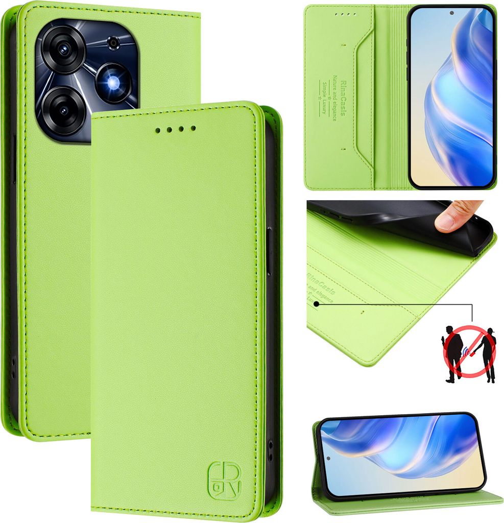 Lederhülle für Tecno Spark 10 Pro 4G Hülle Flip Brieftasche Kartenfächern Ständer Schutzhülle Grün