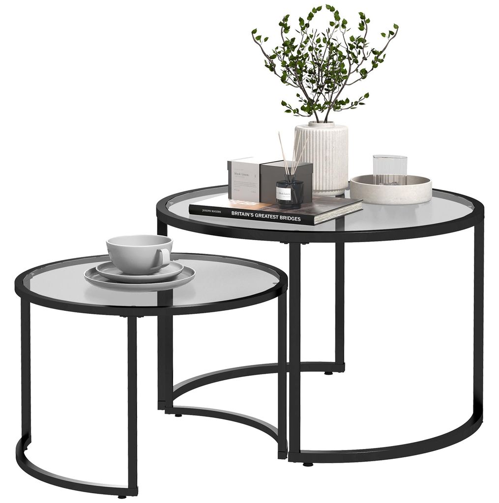 HOMCOM Couchtisch 2er-Set, Beistelltisch mit Stahlgestell, Produktbild 