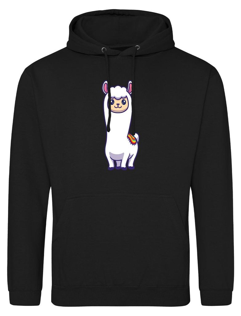 Huuraa Uni Hoodie Lama Comic XXL Deep Black Vegan Sweatshirt Geschenkidee