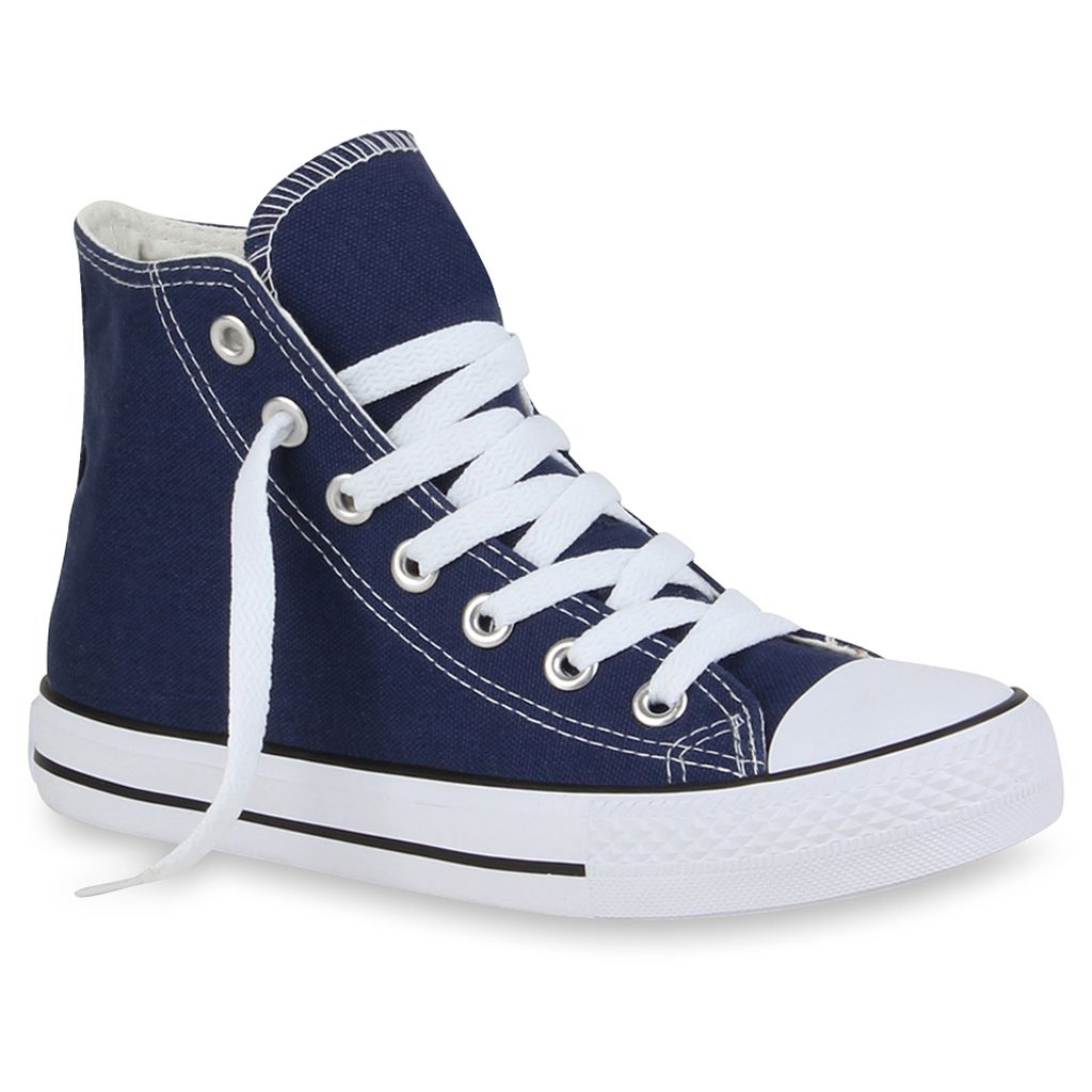 Mytrendshoe Damen Sneakers High Top Kult Schuhe Sportschuhe Schnürer 94438, Farbe: Dunkelblau, Größe: 37