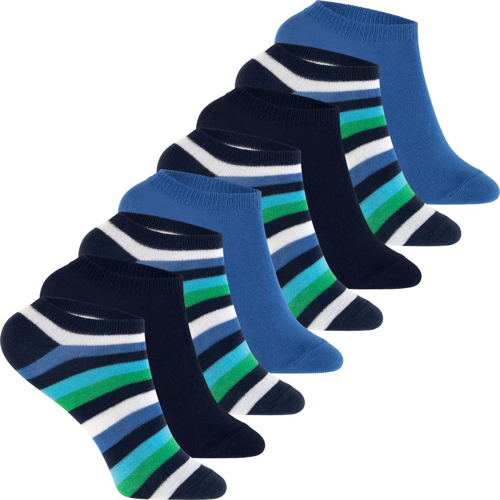 Footstar Kinder Sneaker Socken (8 Paar) Bunte Kurzsocken für Mädchen & Jungen - Blau-Grün 35-38