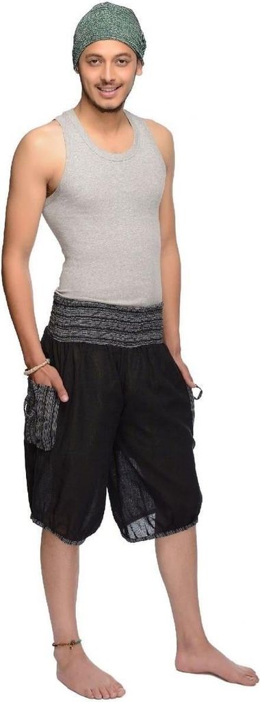 Haremshose Shorts Bermuda Jogginghose Sweathose Freizeithose Trainingshose gesmokt Varkala Herren, schwarz