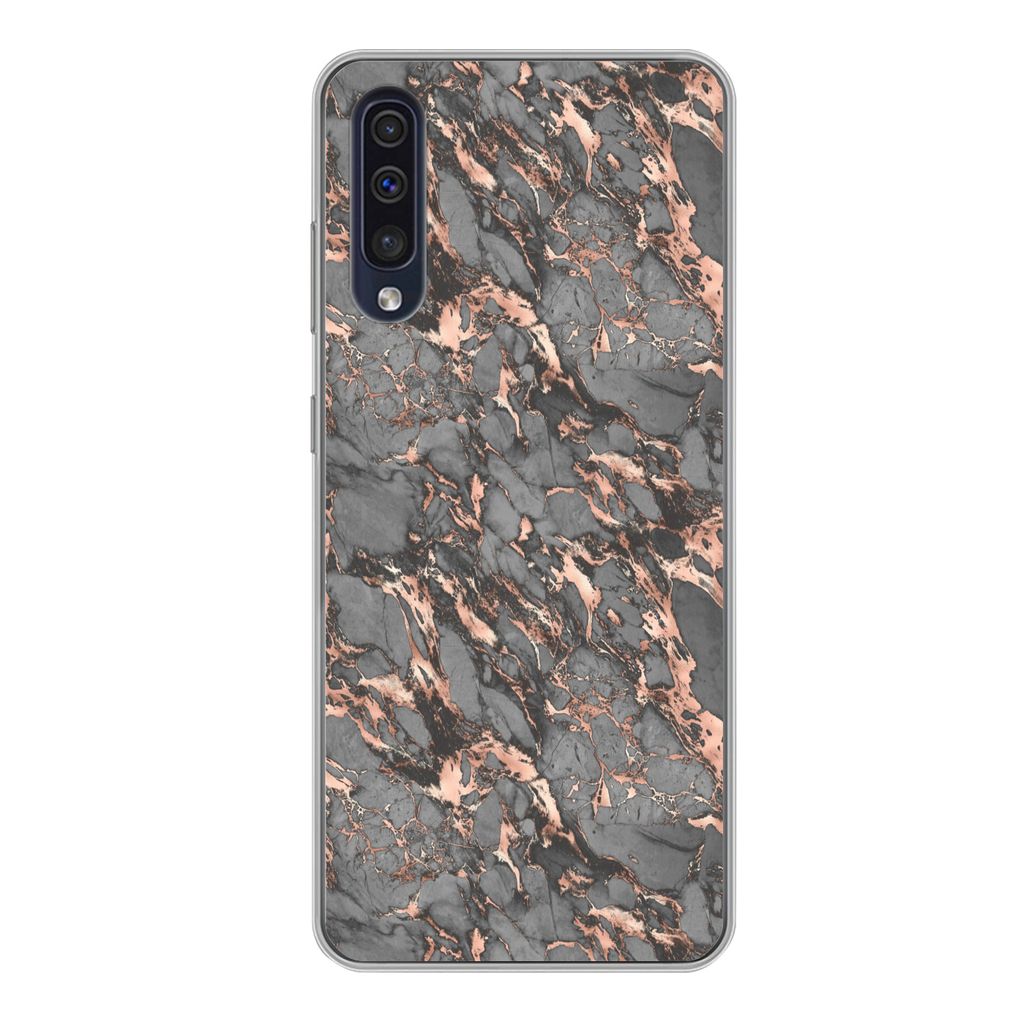 MuchoWow Handyhülle Schutzhülle Hülle für Samsung Galaxy A50 Marmor - Rose - Grau - Muster Silikon Softcase Handy Hülle - Mobiltelefonhülle